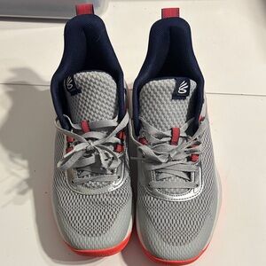 Under Armour Curry- Grey, Navy & Coral Athletic Sneakers- M7.5/ W9